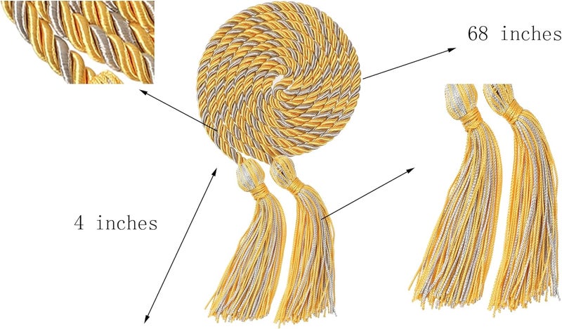 Erligo 2Pcs Graduation Multi Color Braided Honor Cords with Tassel for High School Bachelor Master Doctor 68" Long (Gold Gray) - Image 3